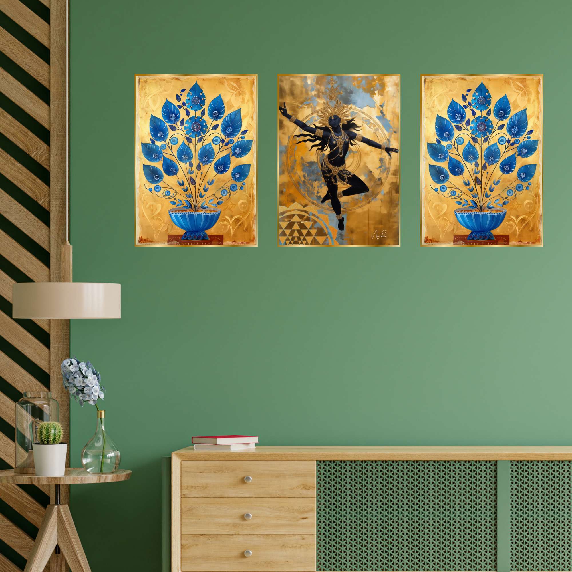 Set of Three Wall Paintings for Wall Dacoration Golden Framed Wall Paintings for Living Room & Bedroom Wall Art for Home
