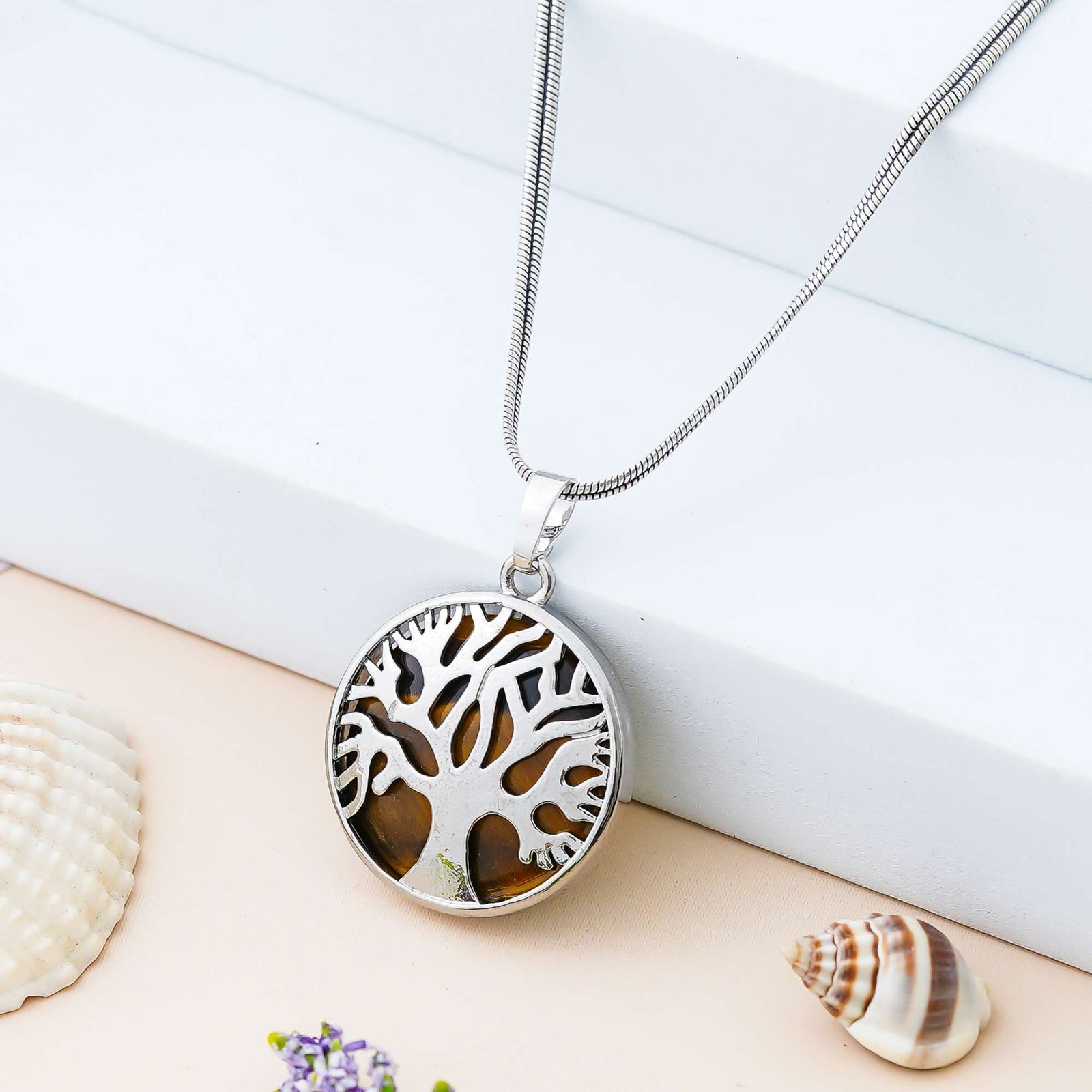 Crystal Tree of Life Pendant Simple White crystal Mineral Jewellery for Men Women Pendulum Necklace Family Tree Necklace