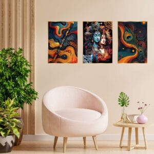 Set of Three Wall Paintings for Wall Dacoration Golden Framed Wall Paintings for Living Room & Bedroom Wall Art for Home