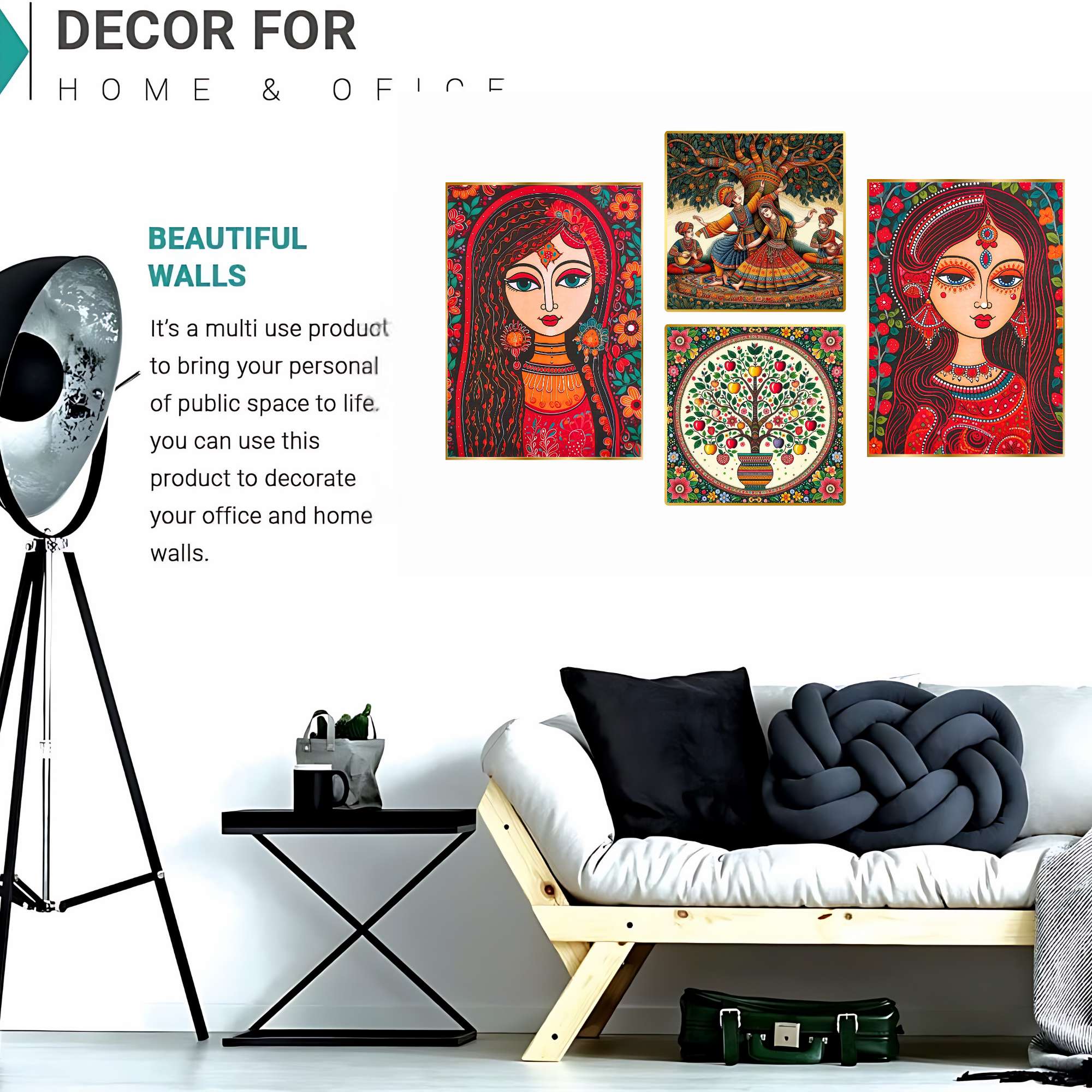 Set of Four Wall Paintings for Wall Dacoration Golden Framed Wall Paintings for Living Room & Bedroom Wall Art for Home