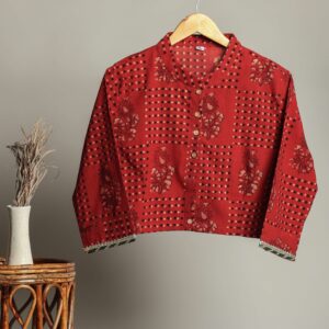 Women's Hand Block Floral Print Cotton Shirt – Full Sleeve Button-Down Casual Top