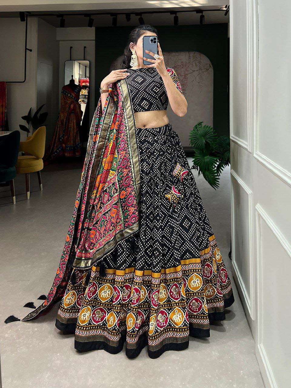 Women's Patola Print Lehenga Choli with Dupatta ? Traditional Gujarati Style Festive Wear