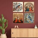 Set of Four Wall Paintings for Wall Dacoration Golden Framed Wall Paintings for Living Room & Bedroom Wall Art for Home
