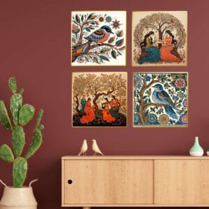 Set of Four Wall Paintings for Wall Dacoration Golden Framed Wall Paintings for Living Room & Bedroom Wall Art for Home