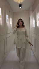 Women's Raw Silk Floral Printed Straight Kurti With Salwar and Dupatta Set