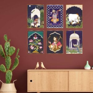 Set of Six Wall Paintings for Wall Dacoration Golden Framed Wall Paintings for Living Room & Bedroom Wall Art for Home D