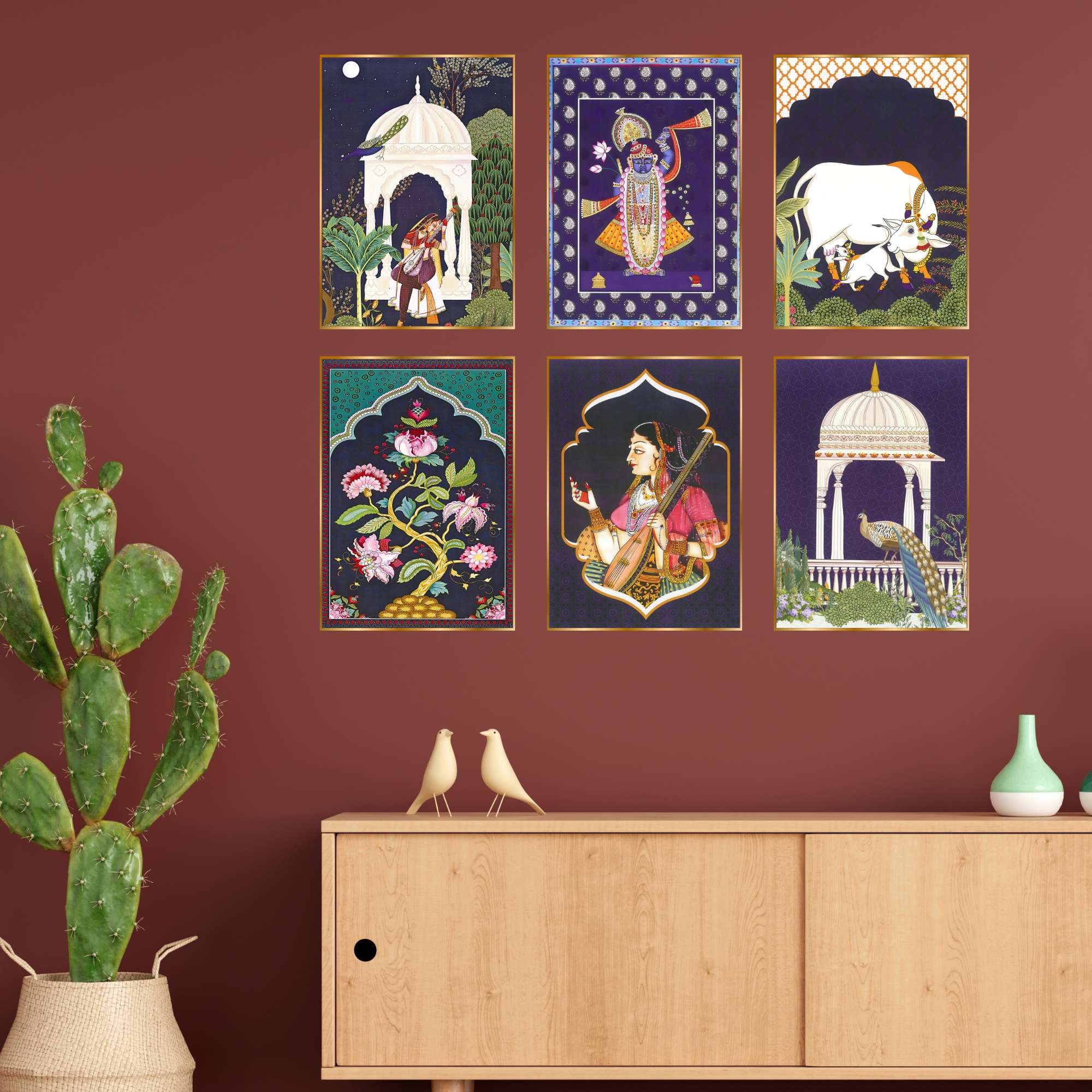 Set of Six Wall Paintings for Wall Dacoration Golden Framed Wall Paintings for Living Room & Bedroom Wall Art for Home D