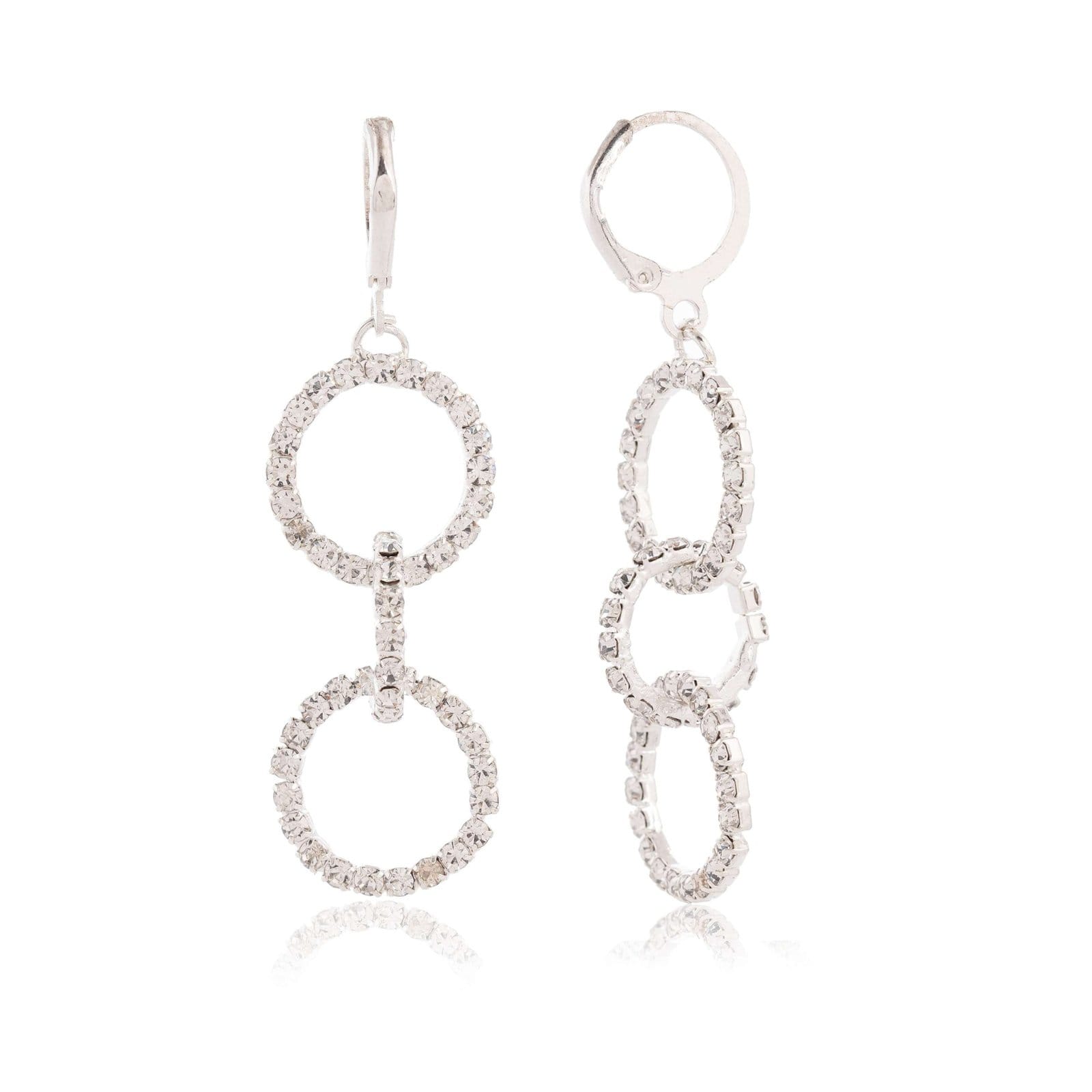 Women's Silver Circle Long Three Rhinestone Unique Western Earrings for Women Party Wear