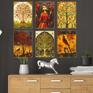 Set of Six Wall Paintings for Wall Dacoration Golden Framed Wall Paintings for Living Room & Bedroom Wall Art for Home D