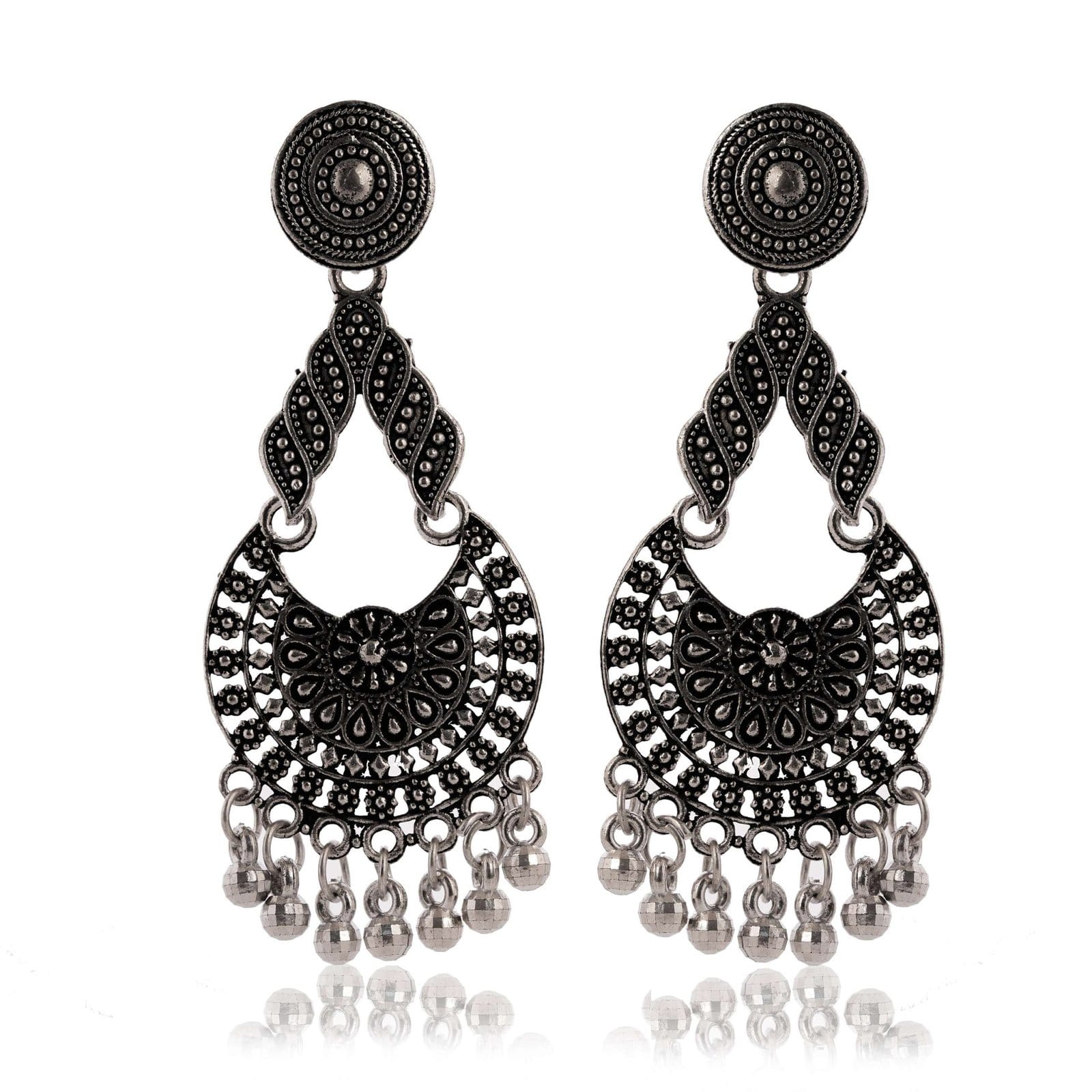Women's Traditional Silver AZ838-OXidised Chandbali Ethnic Design Jhumka/Jhumki Earrings for Women