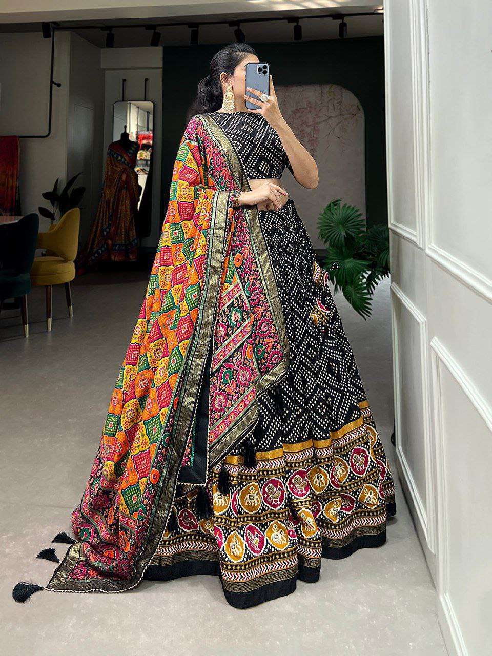 Women's Patola Print Lehenga Choli with Dupatta ? Traditional Gujarati Style Festive Wear