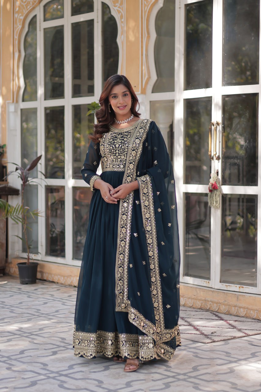 Women's Luxurious Plum Velvet Anarkali Gown with Heavy Gold Zari & Sequin Embroidery β Perfect for Weddings & Grand Fest