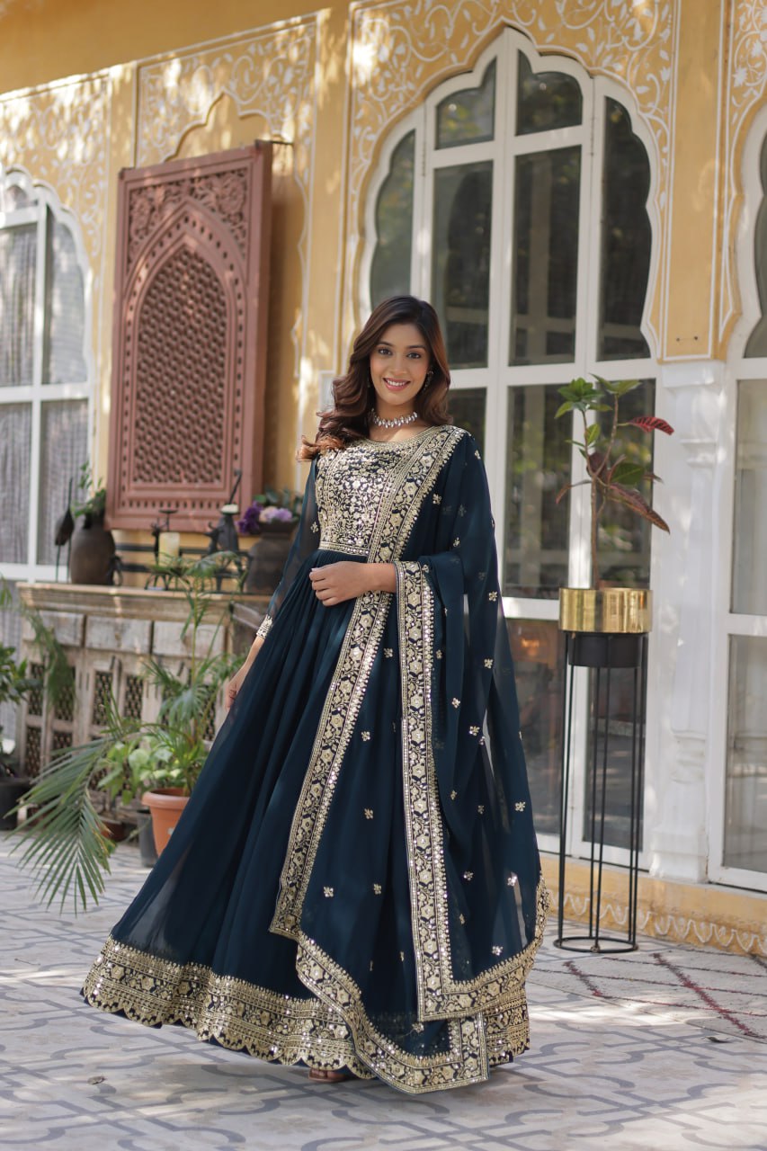 Women's Luxurious Plum Velvet Anarkali Gown with Heavy Gold Zari & Sequin Embroidery β Perfect for Weddings & Grand Fest