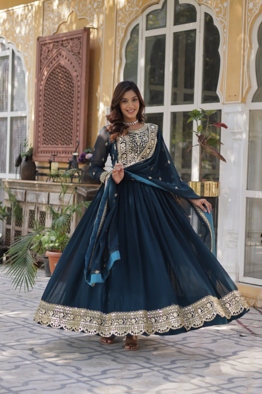 Women's Luxurious Plum Velvet Anarkali Gown with Heavy Gold Zari & Sequin Embroidery β Perfect for Weddings & Grand Fest