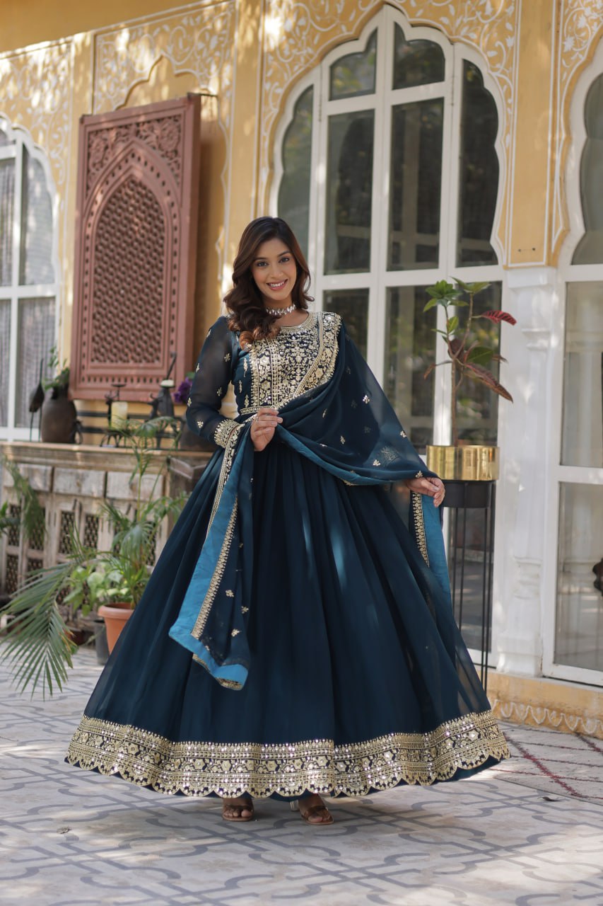 Women's Luxurious Plum Velvet Anarkali Gown with Heavy Gold Zari & Sequin Embroidery β Perfect for Weddings & Grand Fest