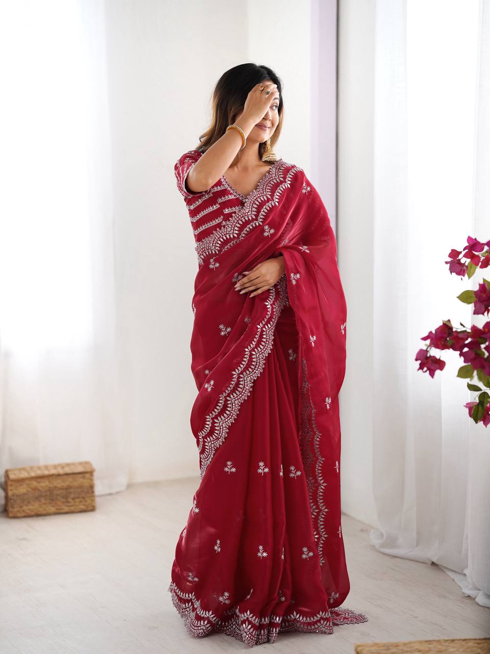 Women's Elegant Regal Purple Georgette Saree with Intricate Silver Thread & Sequin Embroidery – Complete with Embellishe