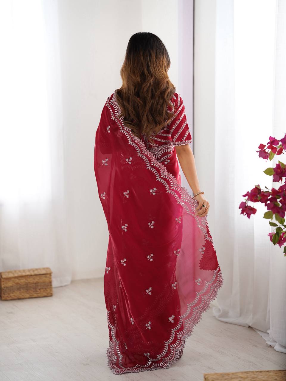 Women's Elegant Regal Purple Georgette Saree with Intricate Silver Thread & Sequin Embroidery – Complete with Embellishe