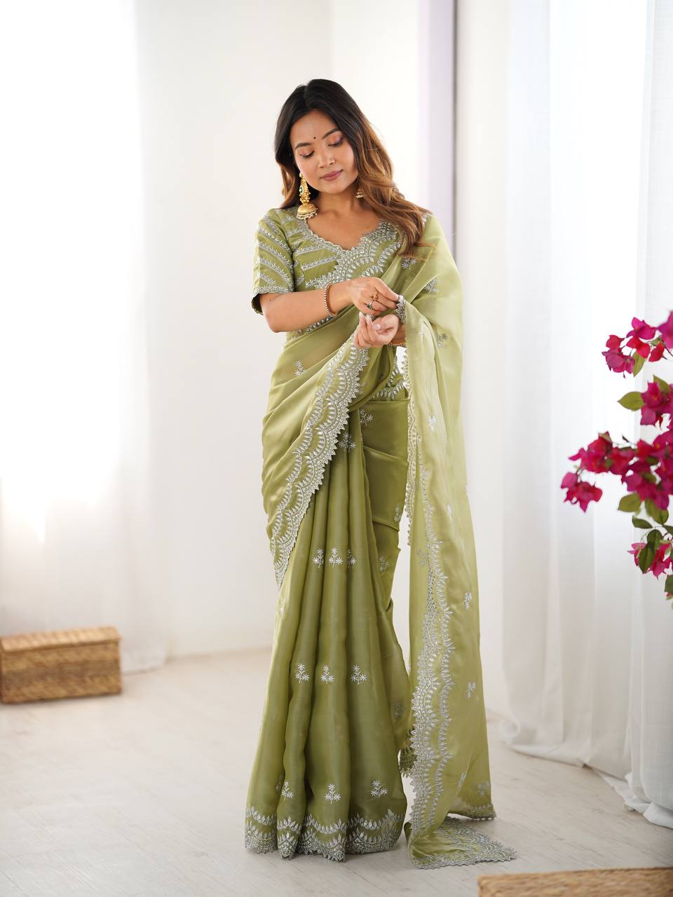 Women's Elegant Regal Purple Georgette Saree with Intricate Silver Thread & Sequin Embroidery – Complete with Embellishe