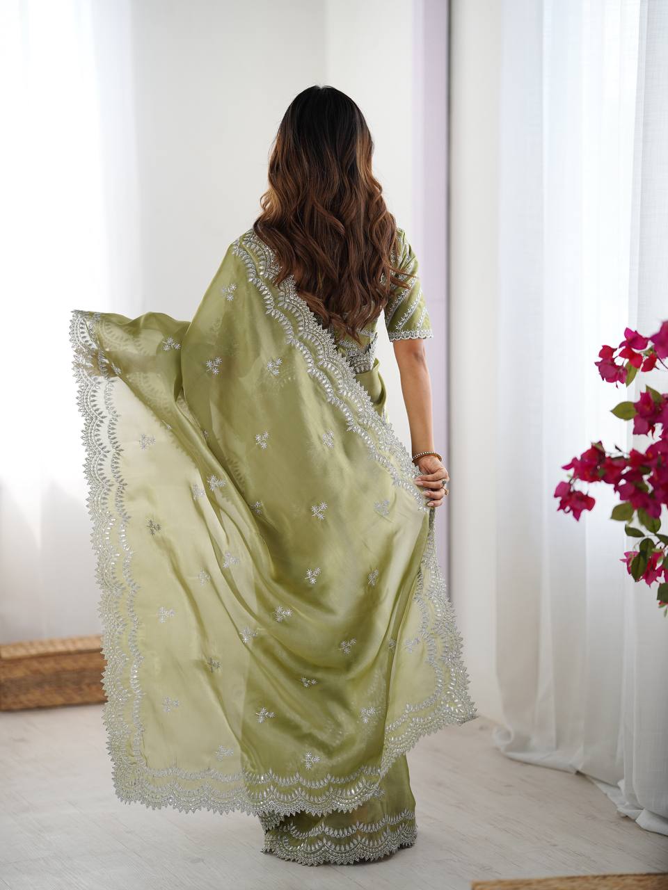 Women's Elegant Regal Purple Georgette Saree with Intricate Silver Thread & Sequin Embroidery – Complete with Embellishe