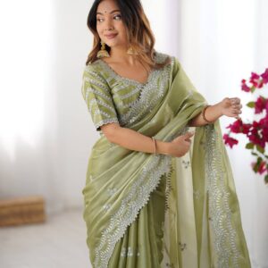 Women's Elegant Regal Purple Georgette Saree with Intricate Silver Thread & Sequin Embroidery – Complete with Embellishe