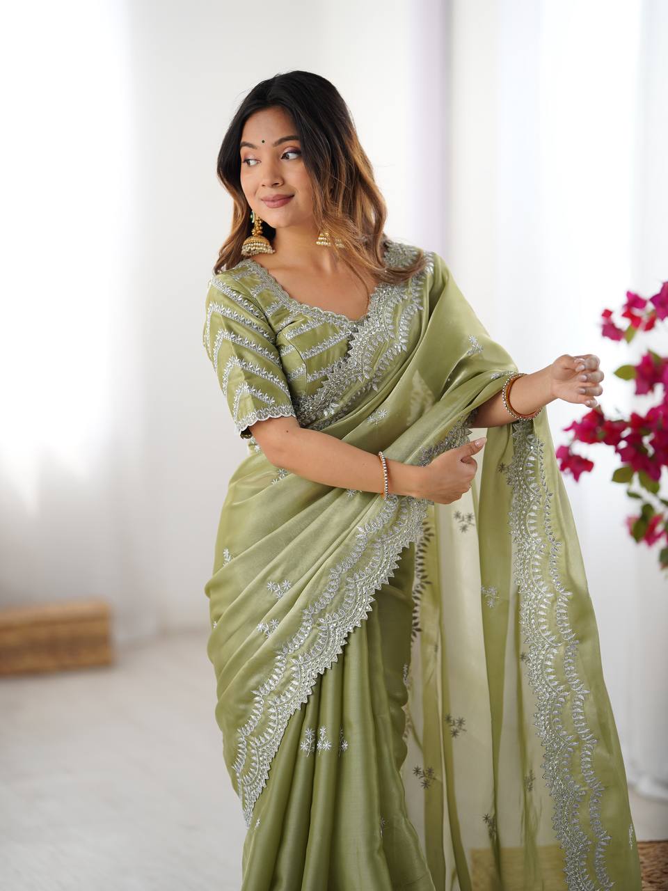 Women's Elegant Regal Purple Georgette Saree with Intricate Silver Thread & Sequin Embroidery – Complete with Embellishe