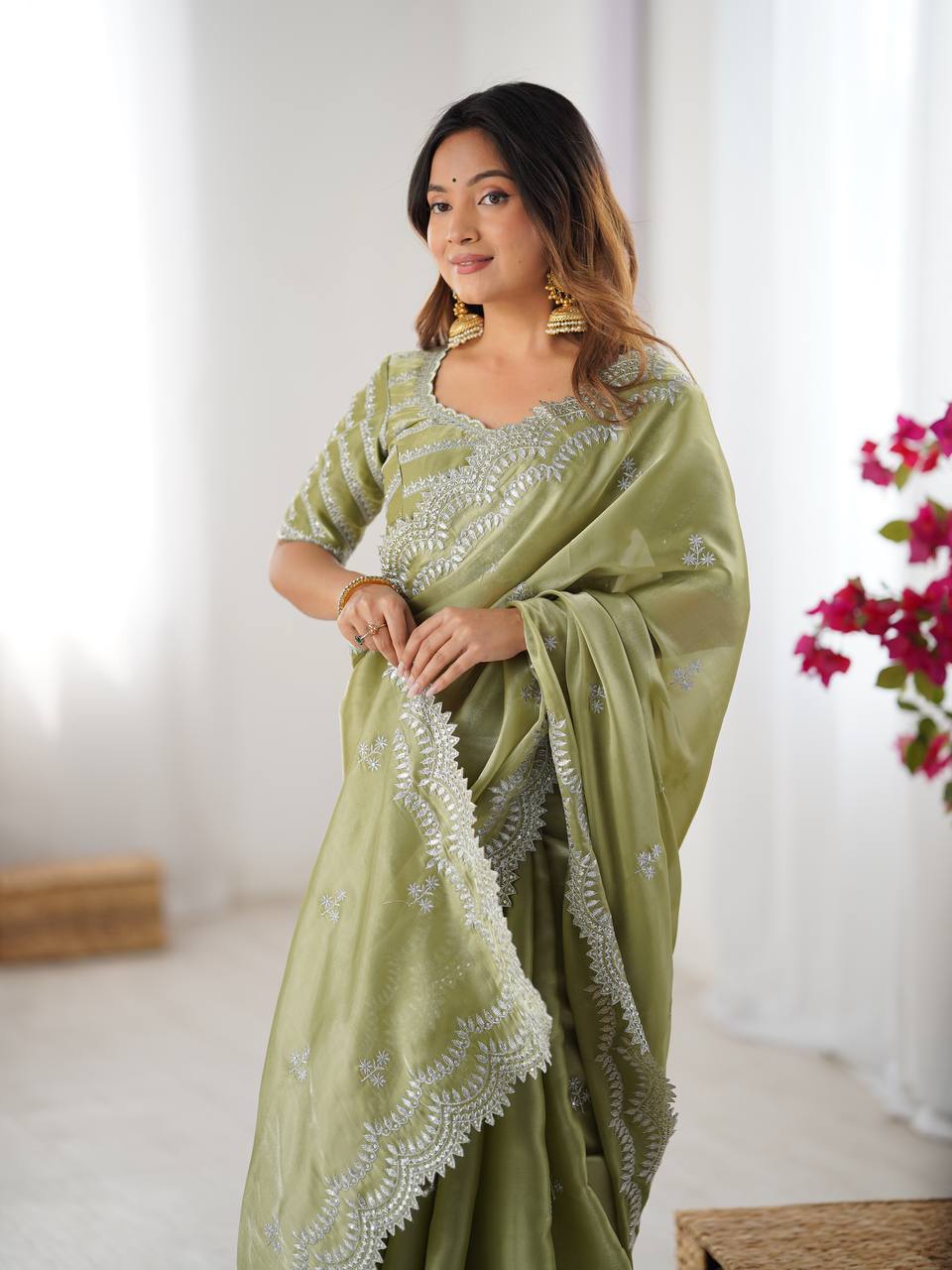 Women's Elegant Regal Purple Georgette Saree with Intricate Silver Thread & Sequin Embroidery – Complete with Embellishe