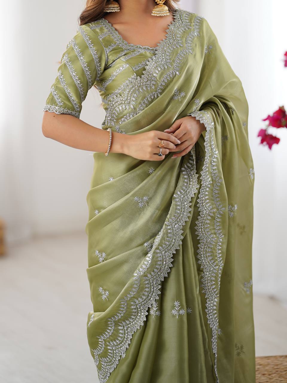 Women's Elegant Regal Purple Georgette Saree with Intricate Silver Thread & Sequin Embroidery – Complete with Embellishe