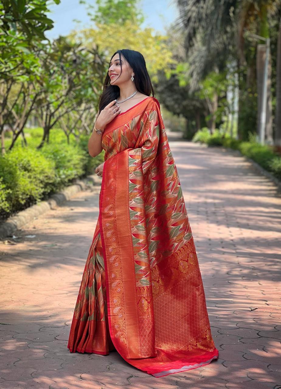Women's Luxurious Pista Green & Pink Art Silk Saree with Intricate Leaf Weave & Broad Zari Border – Ideal for Festive &