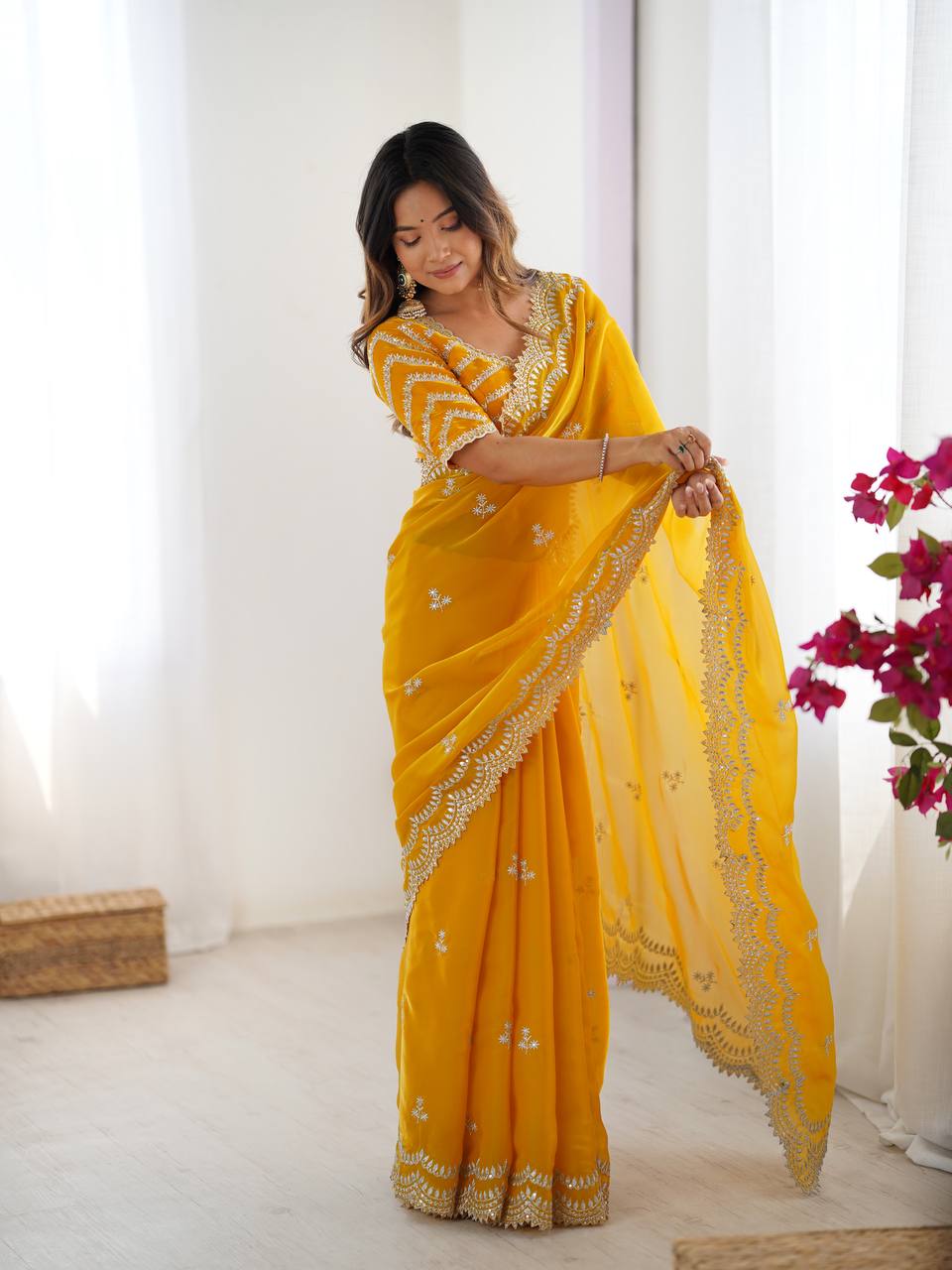 Women's Elegant Regal Purple Georgette Saree with Intricate Silver Thread & Sequin Embroidery – Complete with Embellishe