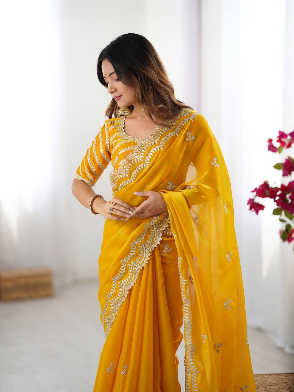 Women's Elegant Regal Purple Georgette Saree with Intricate Silver Thread & Sequin Embroidery – Complete with Embellishe