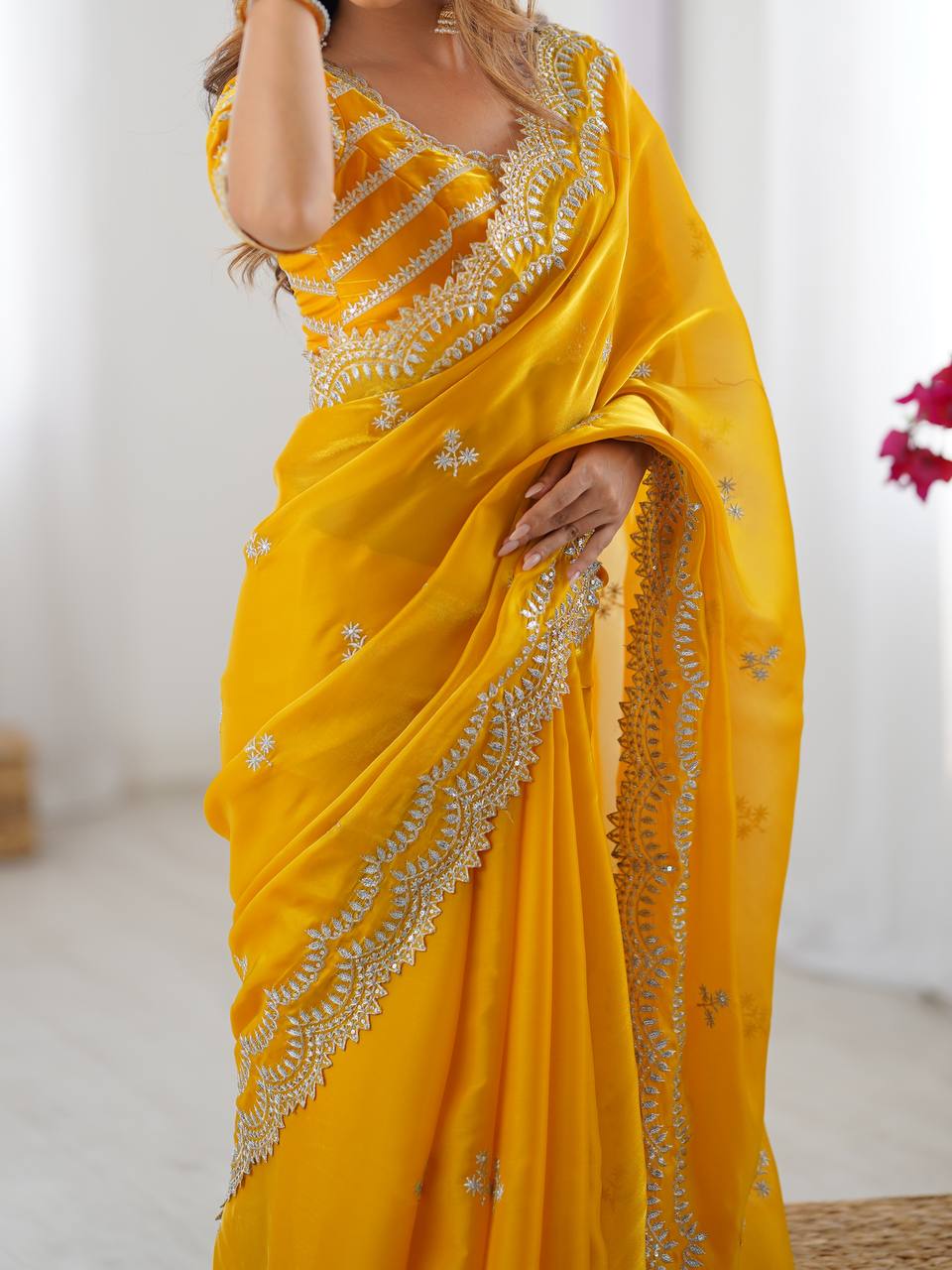 Women's Elegant Regal Purple Georgette Saree with Intricate Silver Thread & Sequin Embroidery – Complete with Embellishe
