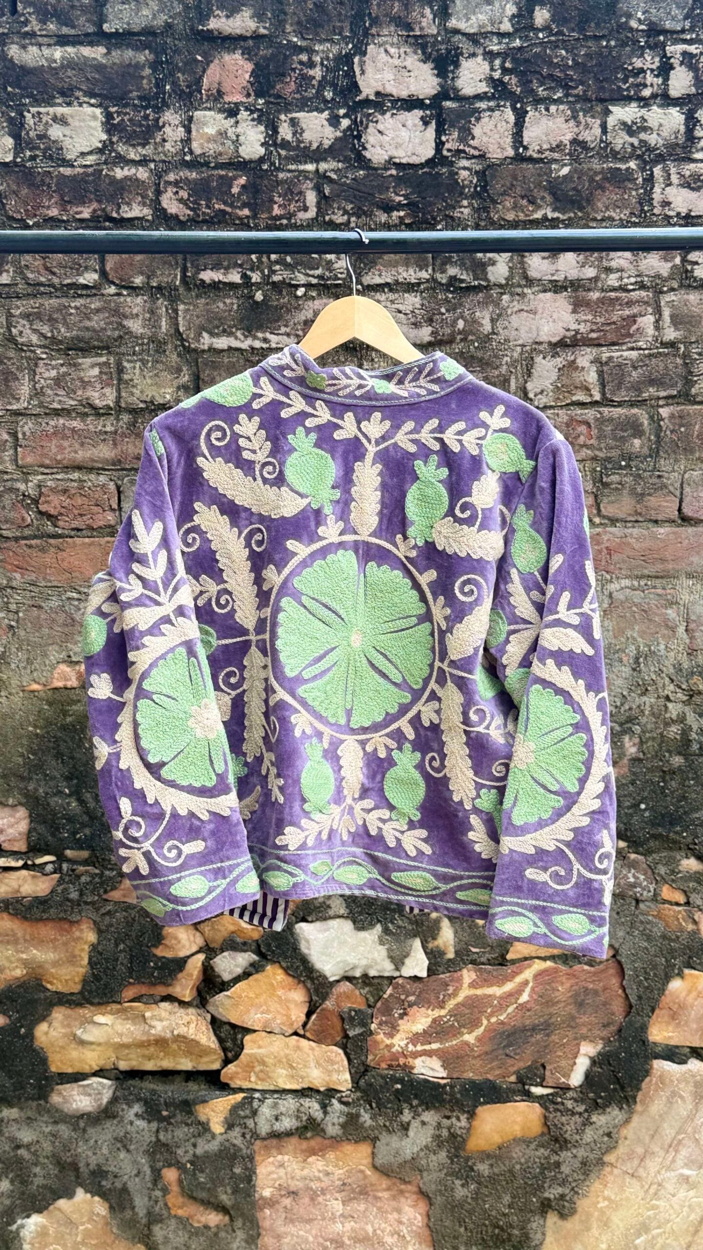 Womens Purple Velvet Embroidered Jacket with Floral Design