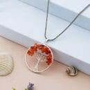 Carnelian Pendant Tree of Life Crystal Stone Pendant Locket with Metal Chain for Healing Crystal Healing Gemstone Size