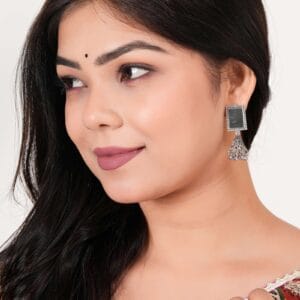 Women Traditional Silver AZ838-OXidised Jhumka Set | German Silver Chand Baliyan & Jhumkas Earrings for Women | Birthday