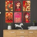 Set of Six Wall Paintings for Wall Dacoration Golden Framed Wall Paintings for Living Room & Bedroom Wall Art for Home D