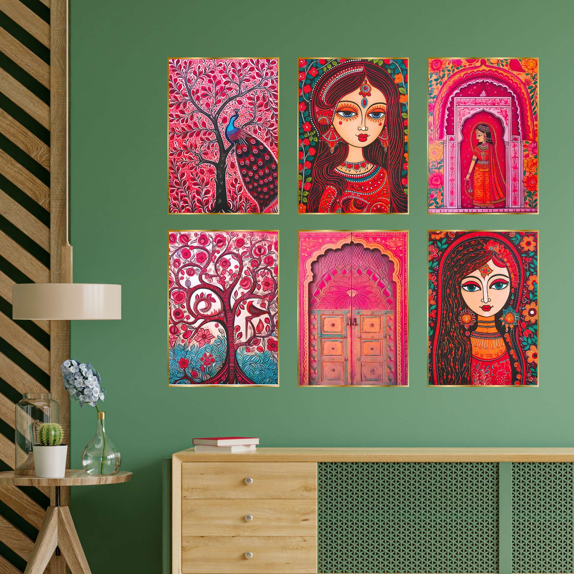 Set of Six Wall Paintings for Wall Dacoration Golden Framed Wall Paintings for Living Room & Bedroom Wall Art for Home D
