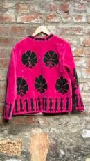 Womens Pink Velvet Embroidered Jacket with Floral Design