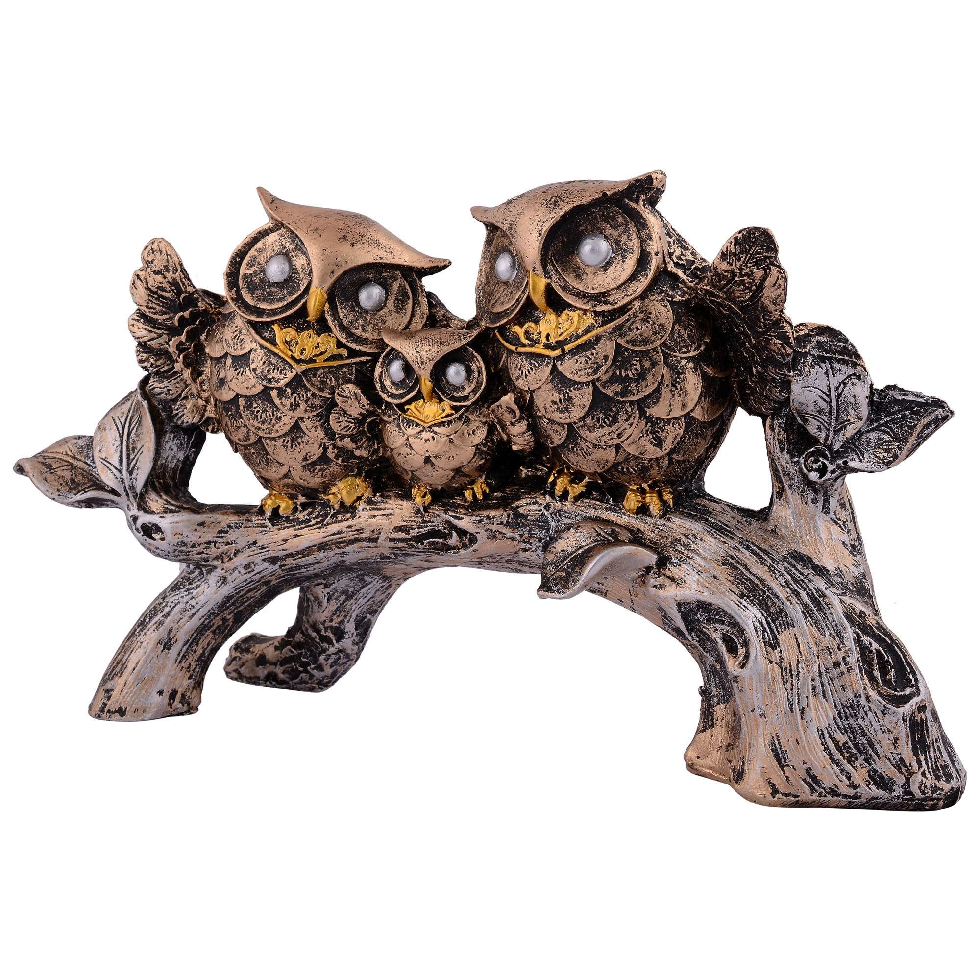 Owl Family Sitting on Tree Decorative Bird Showpieces Statue for Home Decor Living Room Bedroom Wall Shelf Table Top Gar