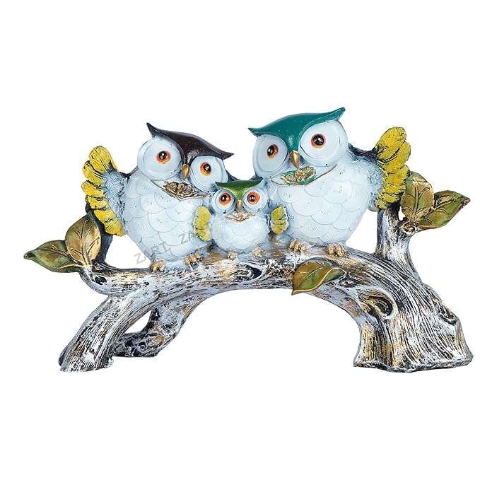 Owl Family Sitting on Tree Decorative Bird Showpieces Statue for Home Decor Living Room Bedroom Wall Shelf Table Top Gar