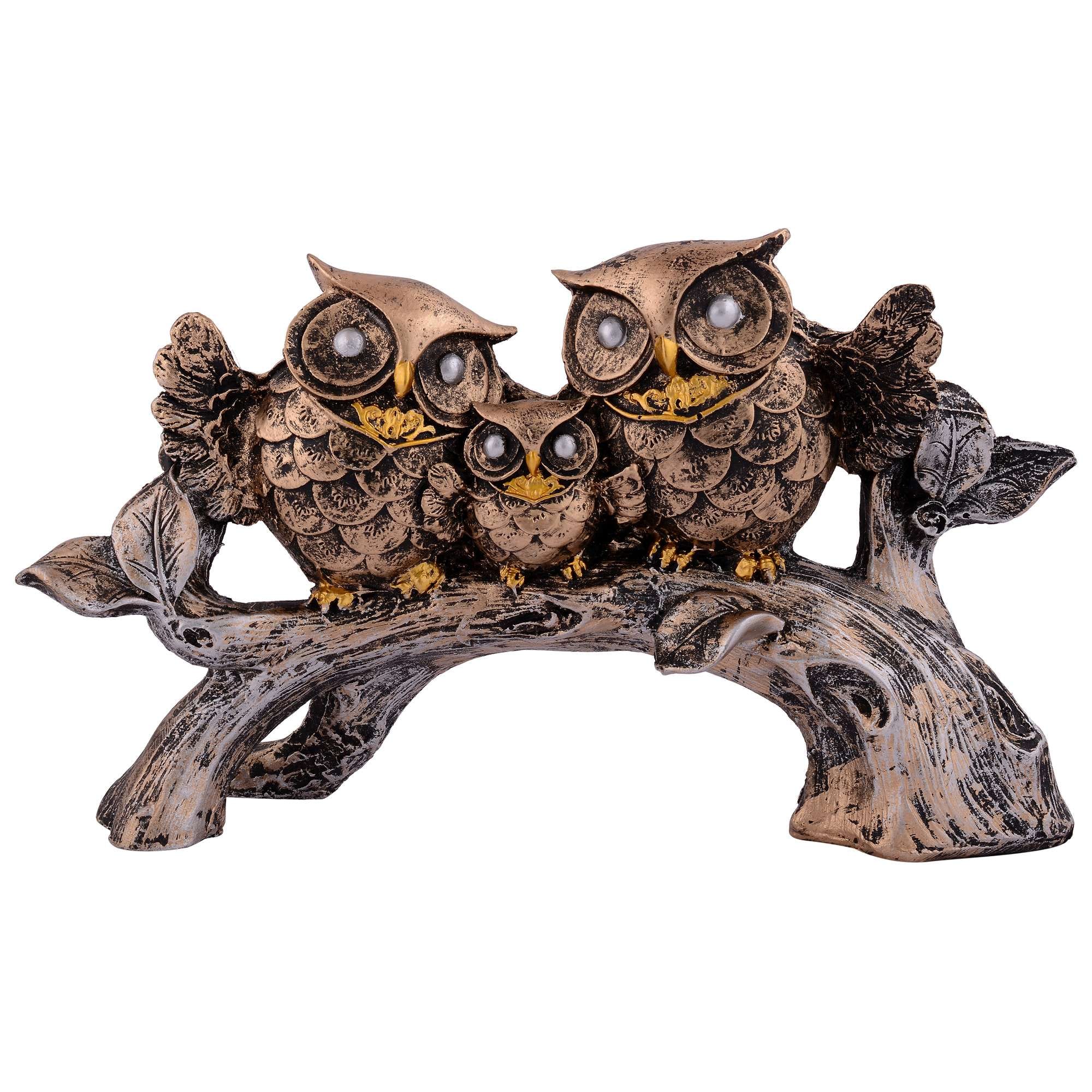 Owl Family Sitting on Tree Decorative Bird Showpieces Statue for Home Decor Living Room Bedroom Wall Shelf Table Top Gar