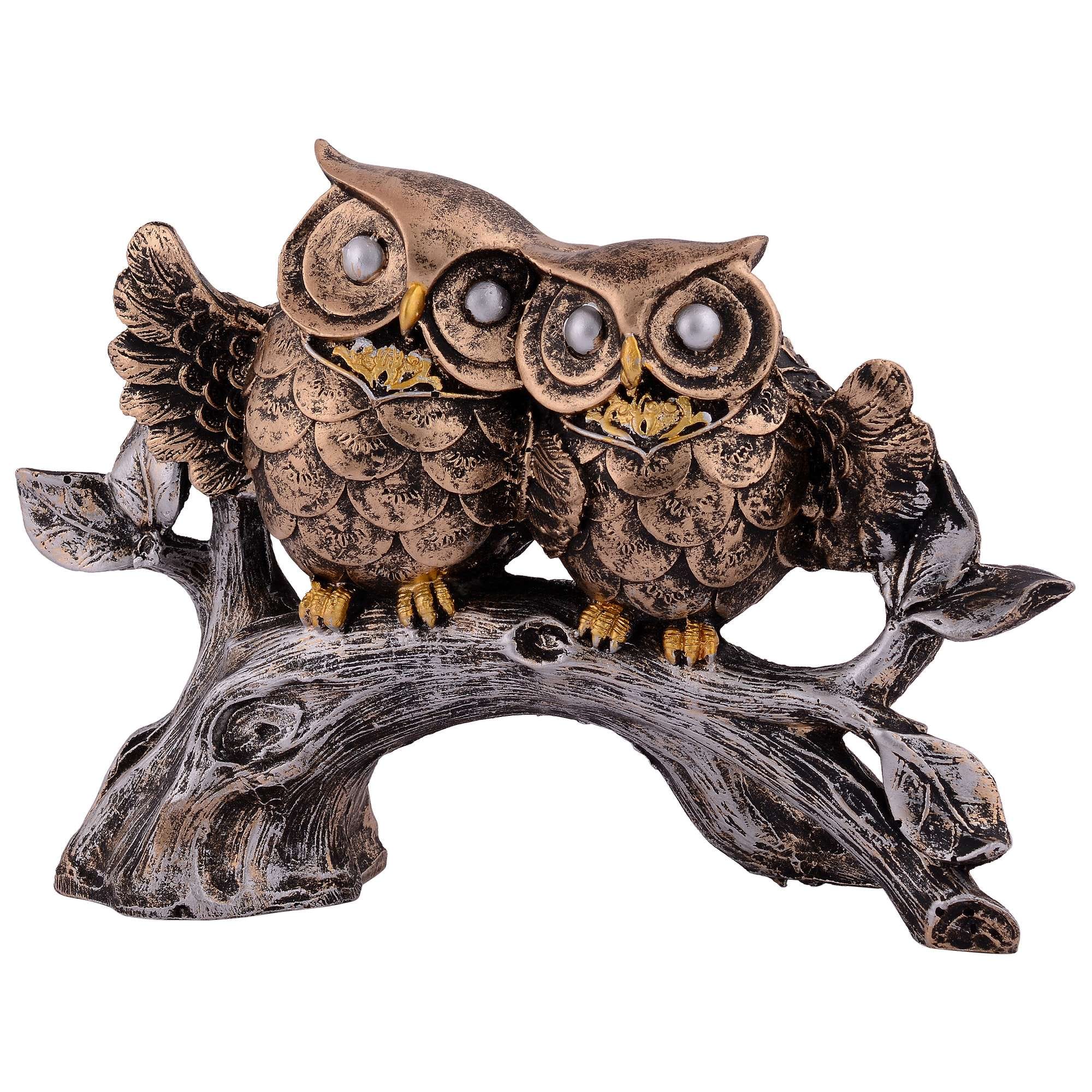 Owl Family Sitting on Tree Decorative Bird Showpieces Statue for Home Decor Living Room Bedroom Wall Shelf Table Top Gar