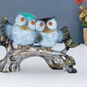 Owl Family Sitting on Tree Decorative Bird Showpieces Statue for Home Decor Living Room Bedroom Wall Shelf Table Top Gar
