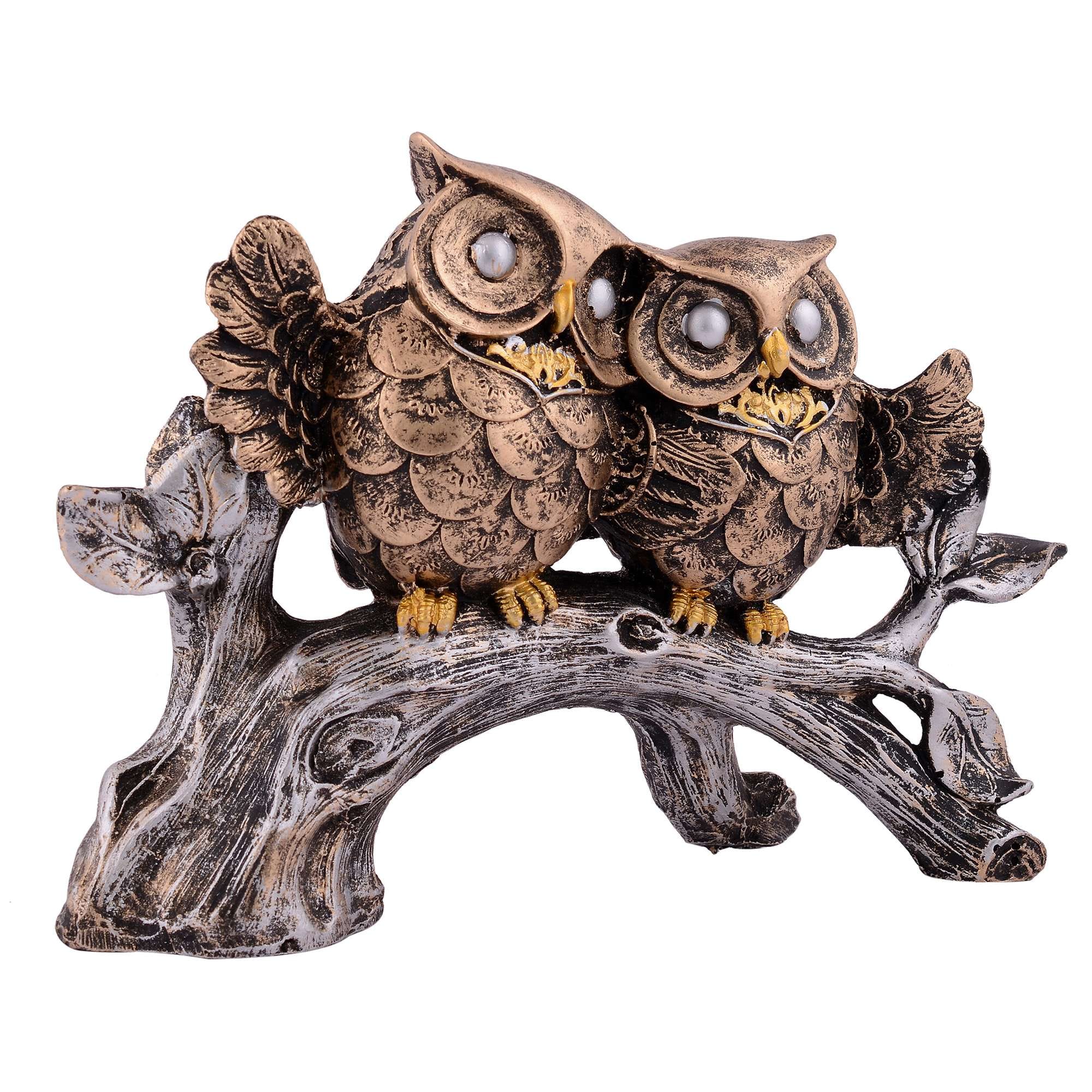 Owl Family Sitting on Tree Decorative Bird Showpieces Statue for Home Decor Living Room Bedroom Wall Shelf Table Top Gar