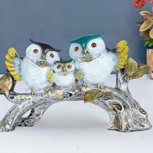 Owl Family Sitting on Tree Decorative Bird Showpieces Statue for Home Decor Living Room Bedroom Wall Shelf Table Top Gar