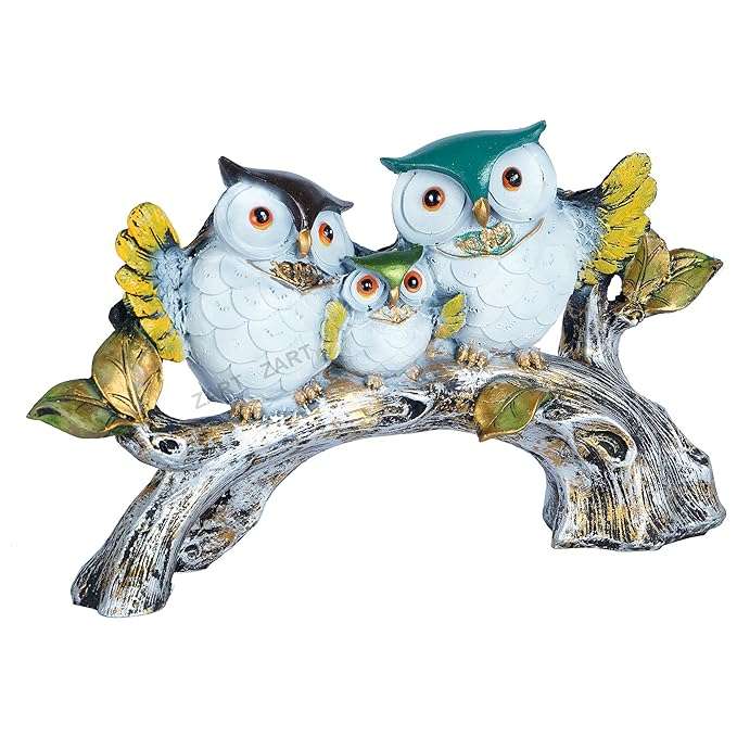 Owl Family Sitting on Tree Decorative Bird Showpieces Statue for Home Decor Living Room Bedroom Wall Shelf Table Top Gar