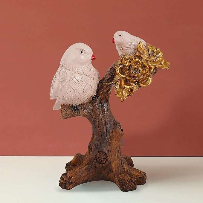 Resin Handcrafted Birds Couple On Tree Showpiece Bird Statue For Home Dcor Living Room Bedroom Table Top Antique Garden