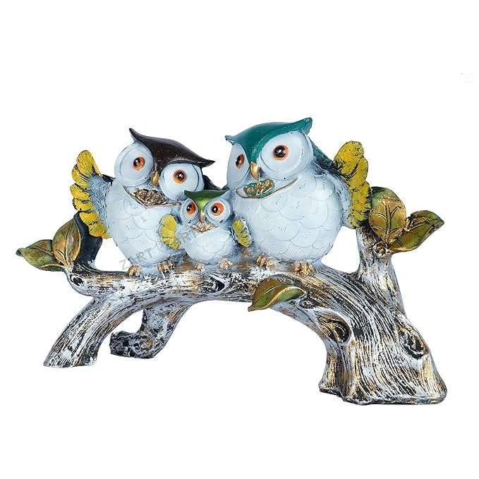 Owl Family Sitting on Tree Decorative Bird Showpieces Statue for Home Decor Living Room Bedroom Wall Shelf Table Top Gar