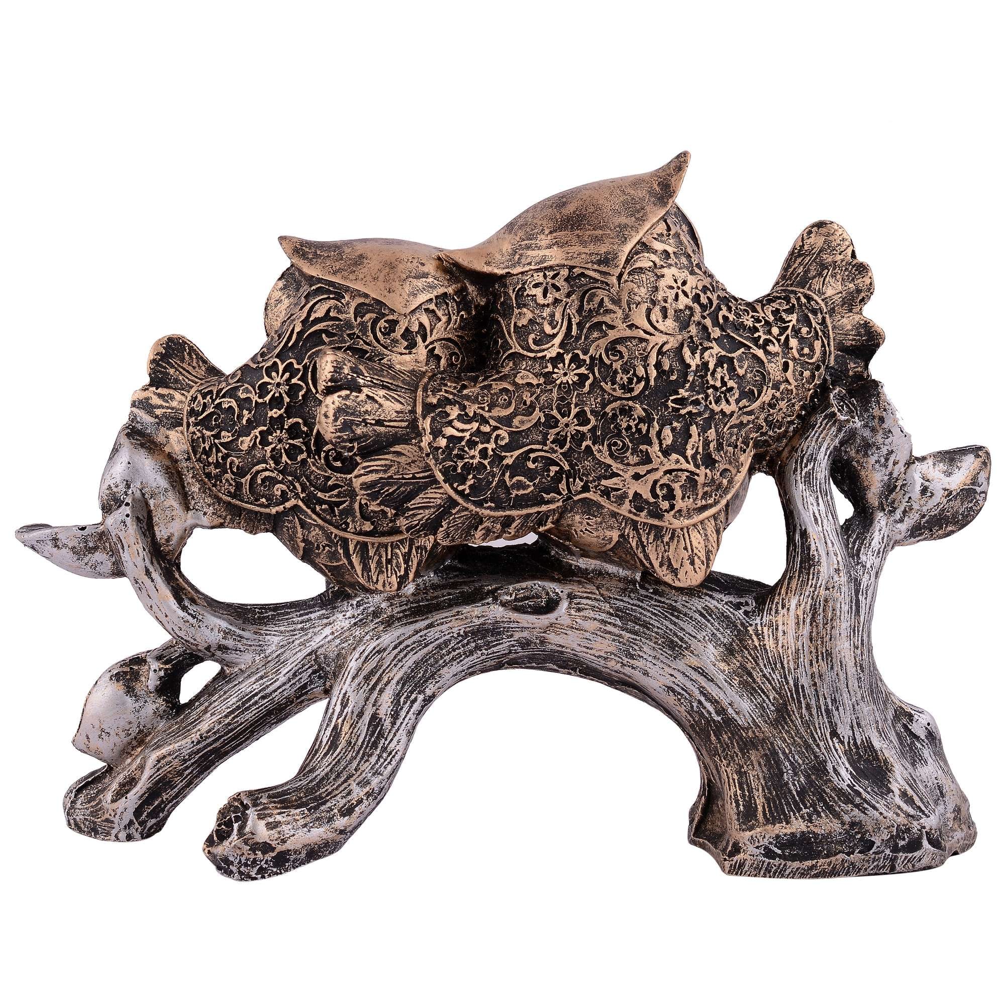 Owl Family Sitting on Tree Decorative Bird Showpieces Statue for Home Decor Living Room Bedroom Wall Shelf Table Top Gar