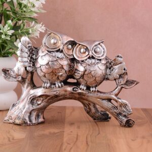 Owl Family Sitting on Tree Decorative Bird Showpieces Statue for Home Decor Living Room Bedroom Wall Shelf Table Top Gar