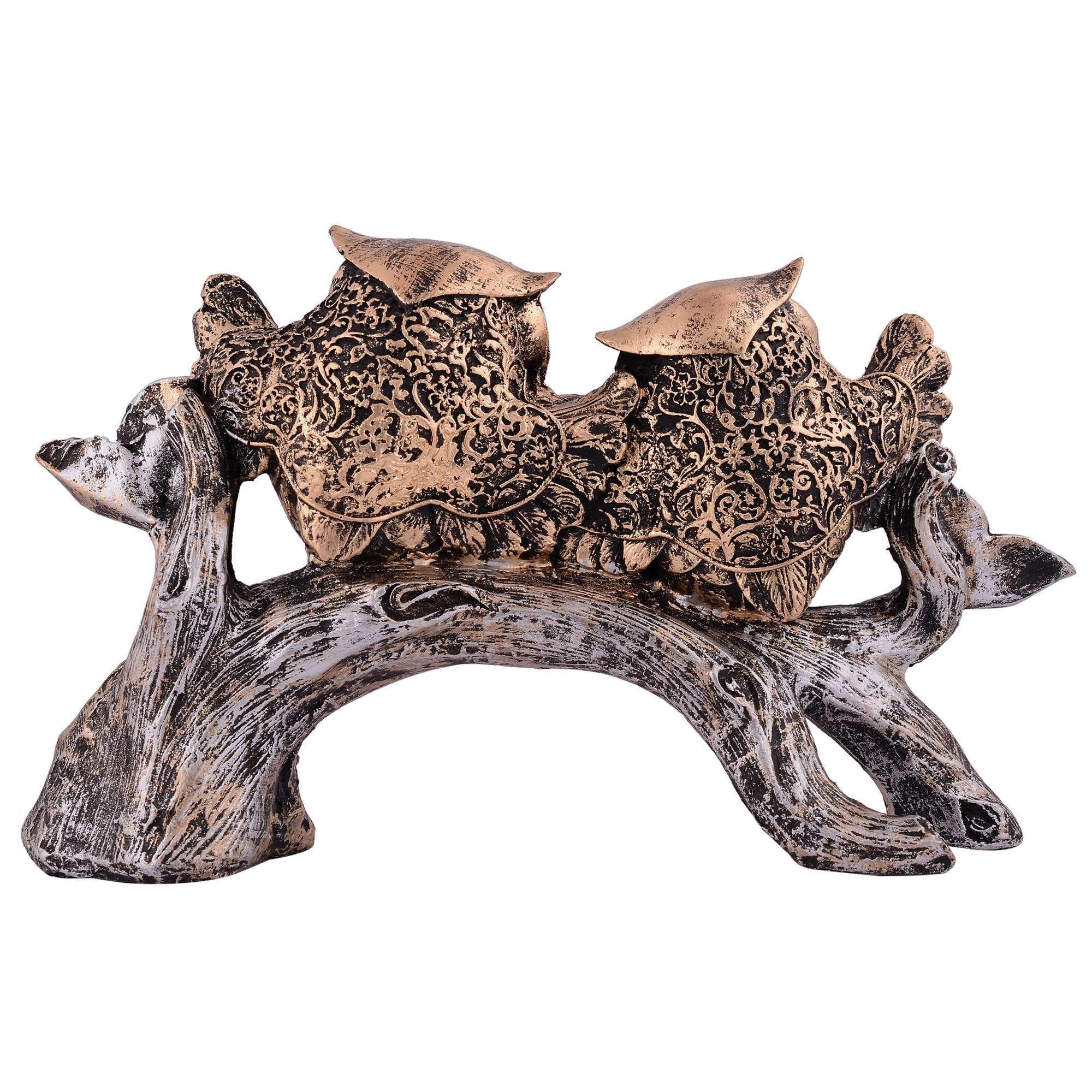 Owl Family Sitting on Tree Decorative Bird Showpieces Statue for Home Decor Living Room Bedroom Wall Shelf Table Top Gar